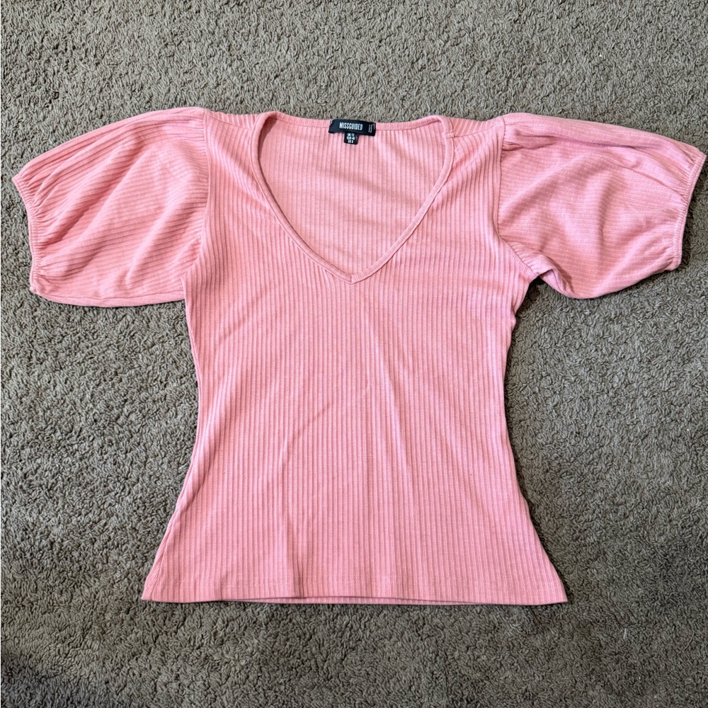 Missguided + Blush V-Neck Puff Sleeve Blouse